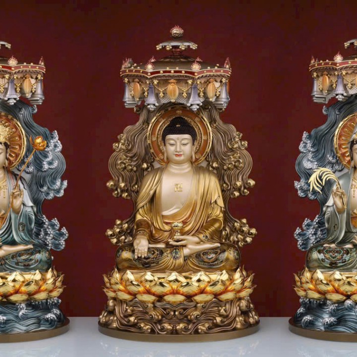 Tôn tượng Tam Thế Phật Đồng cao cấp tọa Đài Sen
